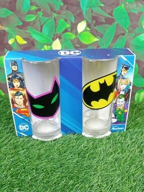 🏠🍒 lass Tumbler Duo with Batman Yellow Emblem and Catwoman Black/Pink Mask